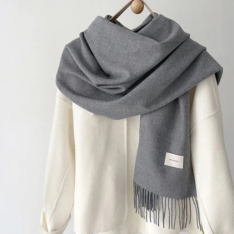 Women’s Winter Scarf - Solid Color Imitation Cashmere Shawl, Warm Neckchief, Korean Style