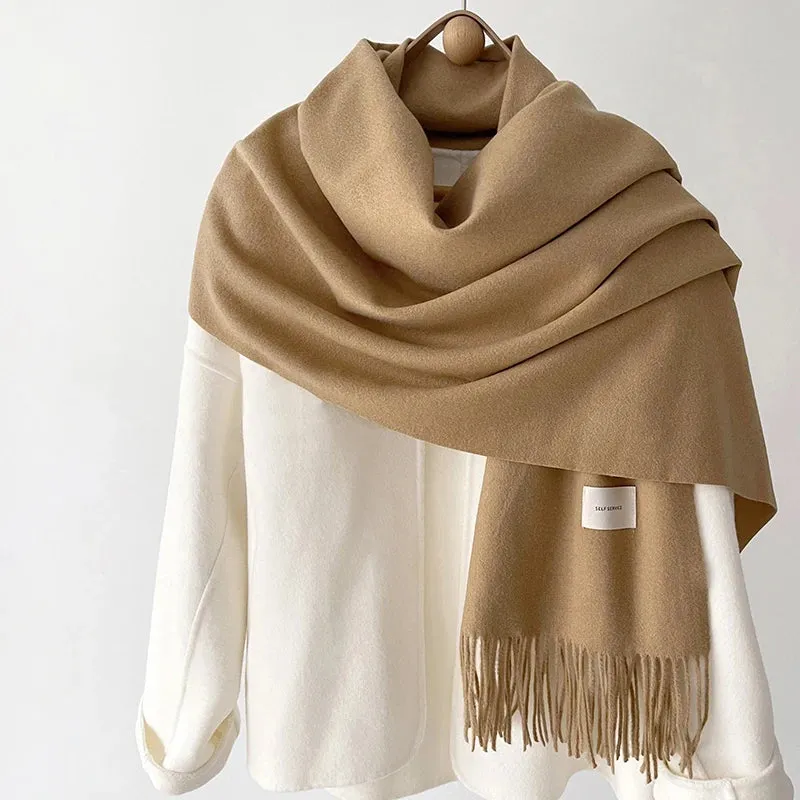 Women’s Winter Scarf - Solid Color Imitation Cashmere Shawl, Warm Neckchief, Korean Style