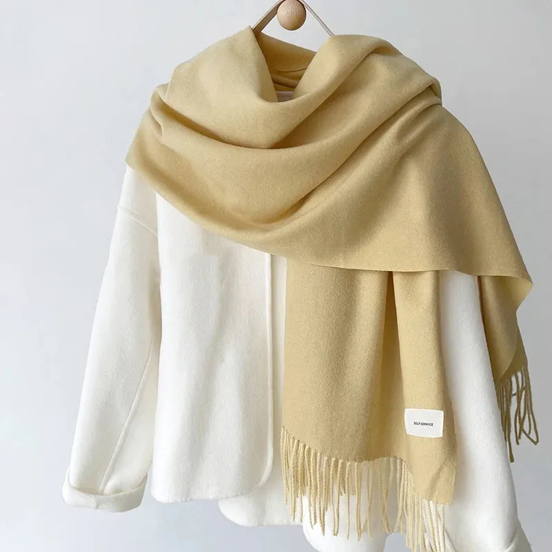 Women’s Winter Scarf - Solid Color Imitation Cashmere Shawl, Warm Neckchief, Korean Style